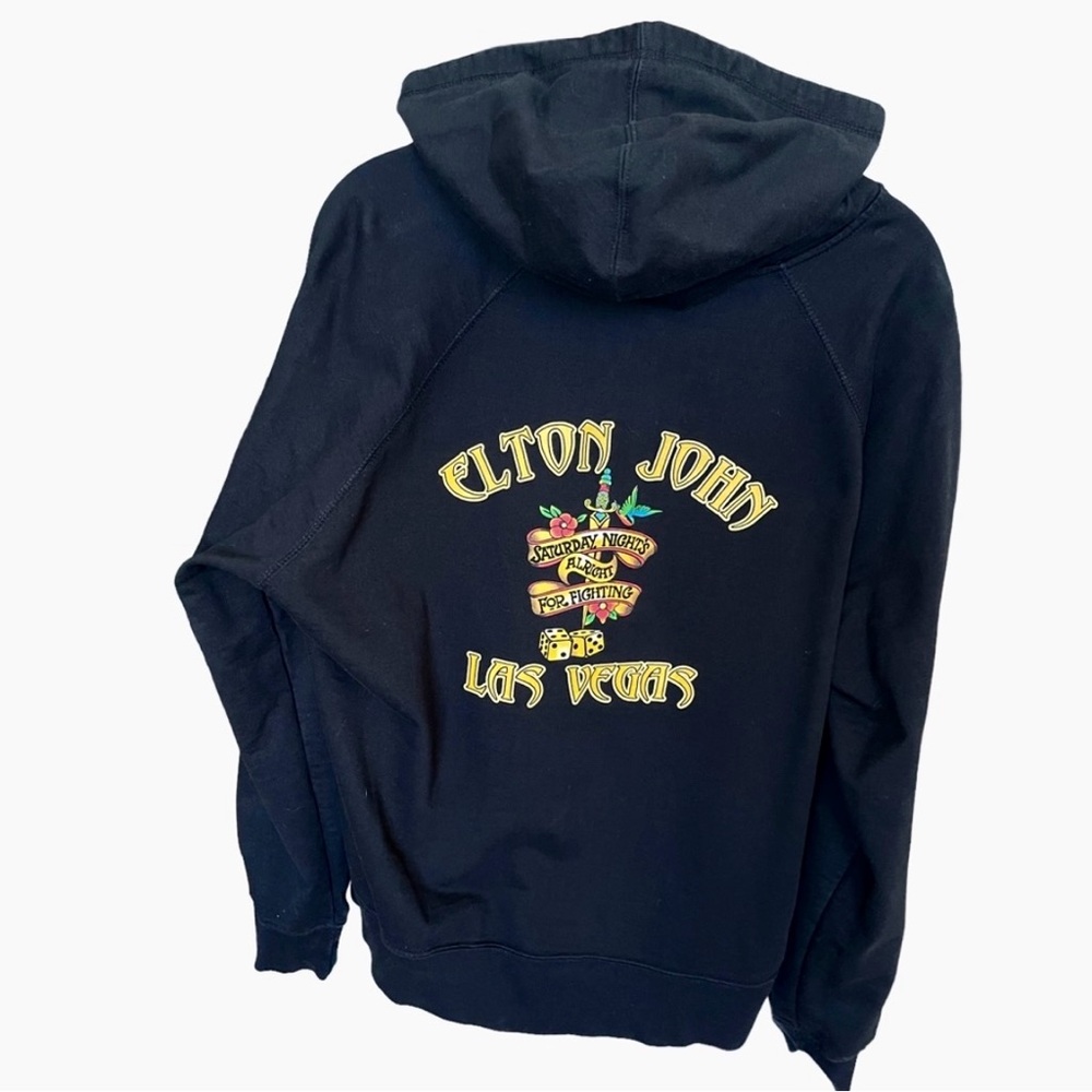 Elton John Black Hoodie Sweatshirt Unisex Vintage Authentic 2007 Las Vegas Tour
